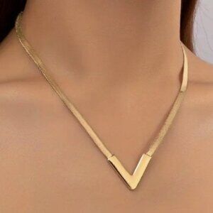18k Gold Plated V-Shaped Stainless Steel Necklace